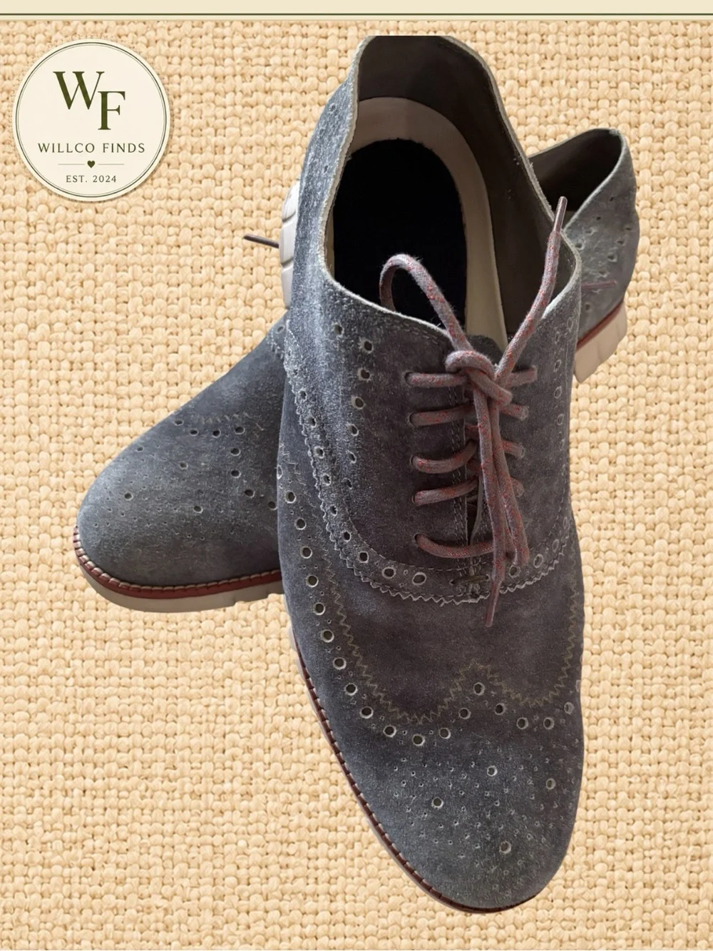 Cole Haan Charcoal Suede Wingtip Derby Shoes